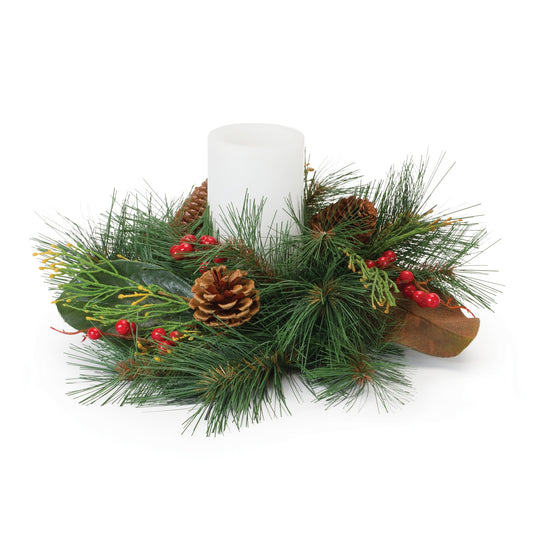 Mixed Pine and Magnolia Candle Ring (Set of 2)