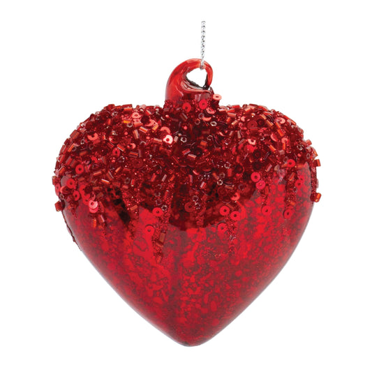 Sequined Glass Heart Ornament (Set of 4)
