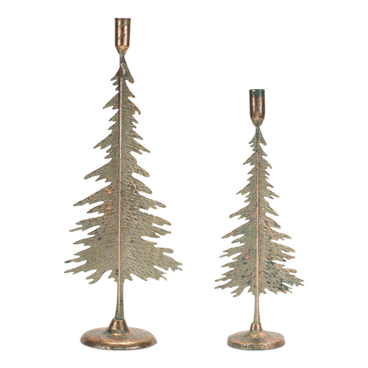 Distressed Tree Taper Candle Holder (Set of 2)