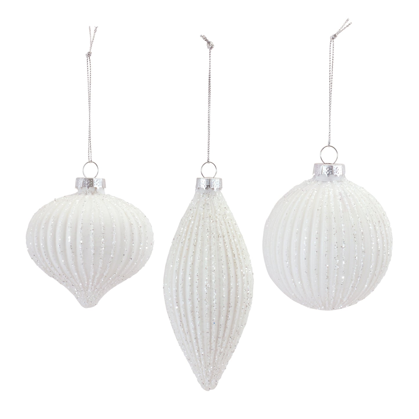 Glitter Ribbed Glass Ornament (Set of 12)