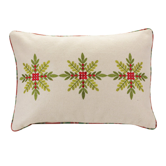 Embroidered Snowflake Pillow 19.5"L