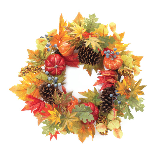 Fall Leaf Pumpkin and Gourd Wreath 24"D