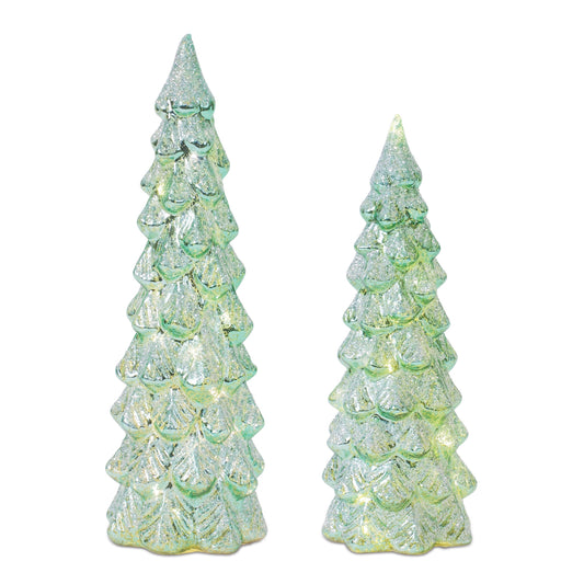 LED Glittered Glass Tree Décor (Set of 2)