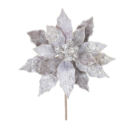 Glittered Poinsettia Flower Stem (Set of 6)