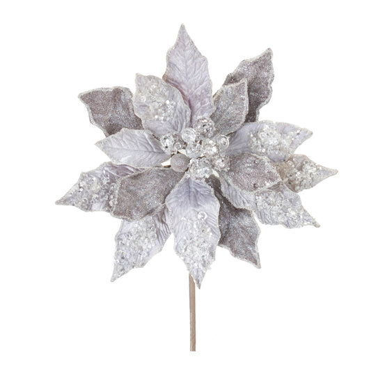 Glittered Poinsettia Flower Stem (Set of 6)