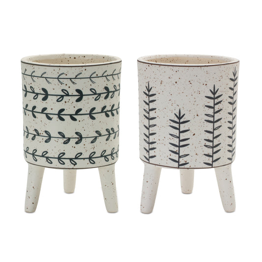 Footed Foliage Print Planter (Set of 3)