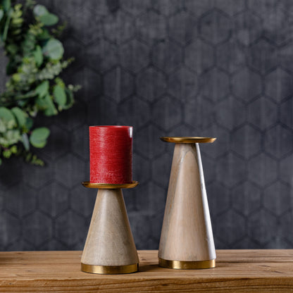Natural Wood Candle Holder with Metal Accent (Set of 2)