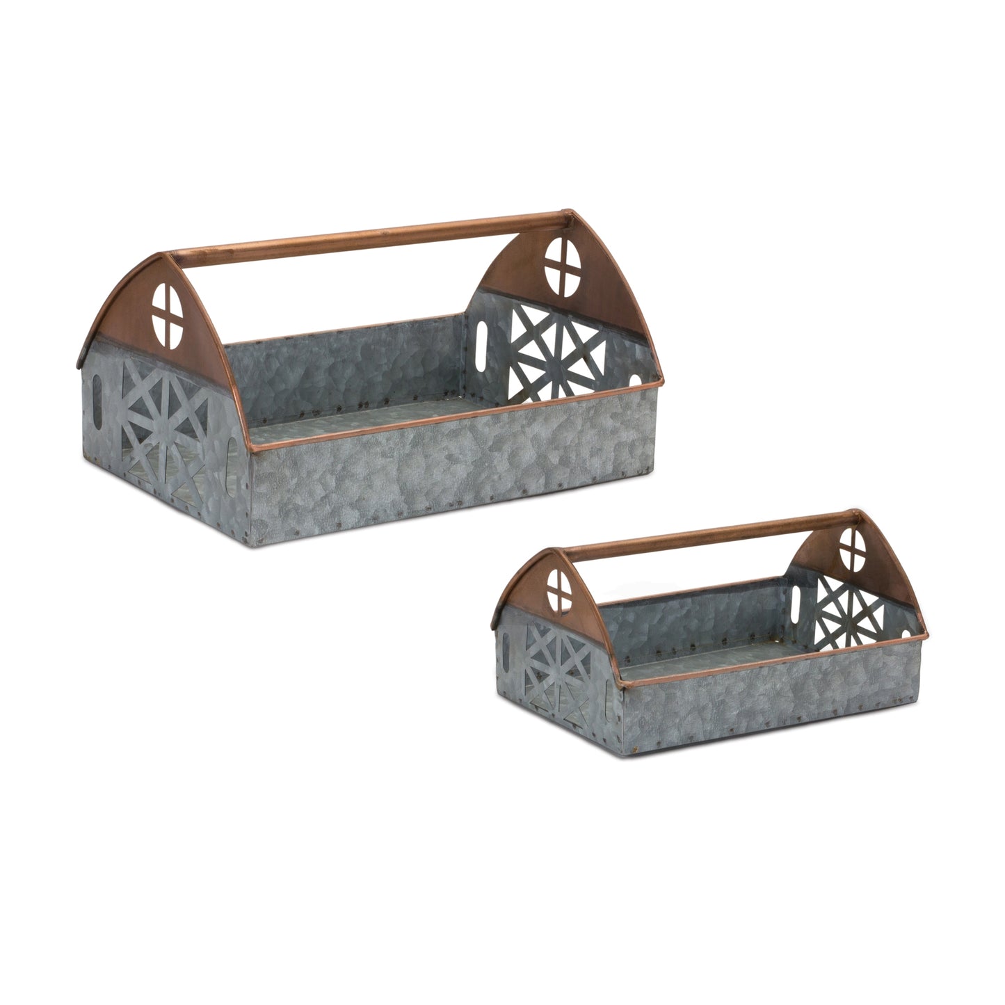 Galvanized Metal Barn Caddy Tray (Set of 2)