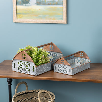 Galvanized Metal Barn Caddy Tray (Set of 2)