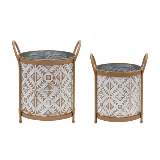 Footed Metal Aztec Planter (Set of 3)