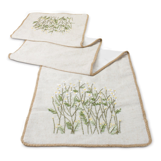 Ribbon Embroidered Floral Table Runner 72"L