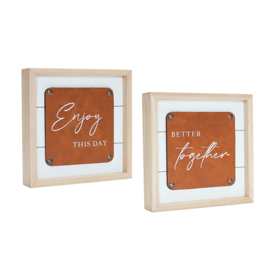 Framed Leather Sentiment Wall Decor (Set of 2)