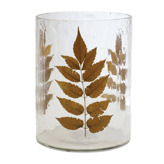 Dried Leaf Glass Candle Holder 8"H