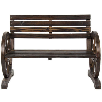 2 Person Farmhouse Wagon Wheel Wooden Bench