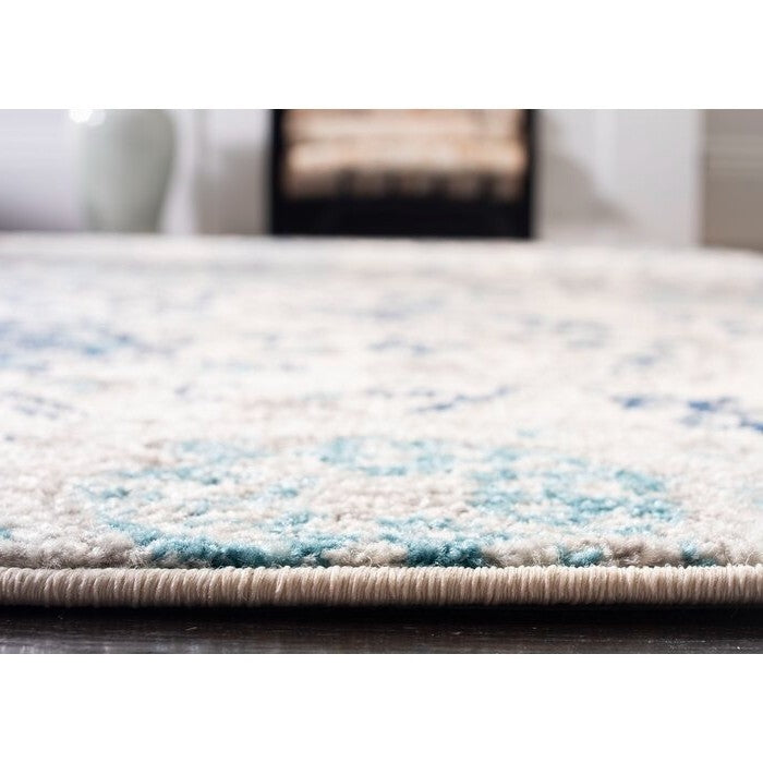 5' x 7' Coastal Blue Grey Damask Indoor Area Rug