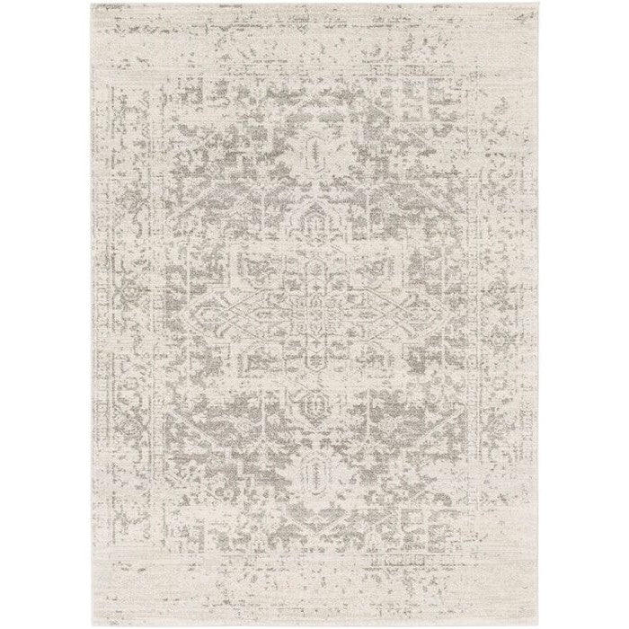 5' x 7' Distressed Oriental Area Rug in Light Grey / Beige