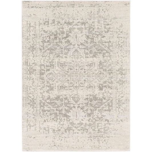 5' x 7' Distressed Oriental Area Rug in Light Grey / Beige