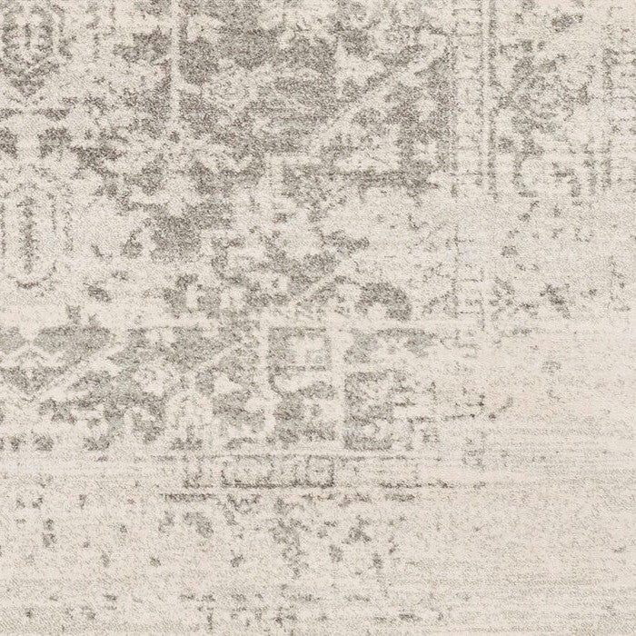 5' x 7' Distressed Oriental Area Rug in Light Grey / Beige