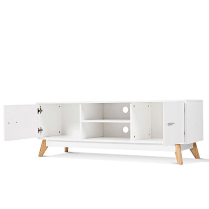 Modern Mid-Century Style Entertainment Center TV Stand in White Wood Finish