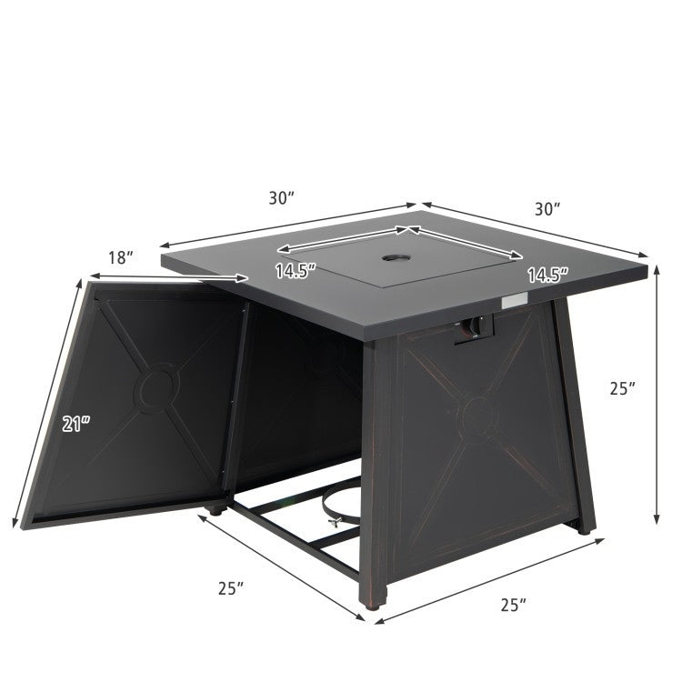 50,000 BTU Black Steel Square Portable LP Gas Propane Fire Pit Table