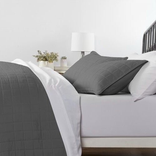 Microfiber Farmhouse Coverlet Bedspread Set Grey, Twin/Twin XL - 2 Piece