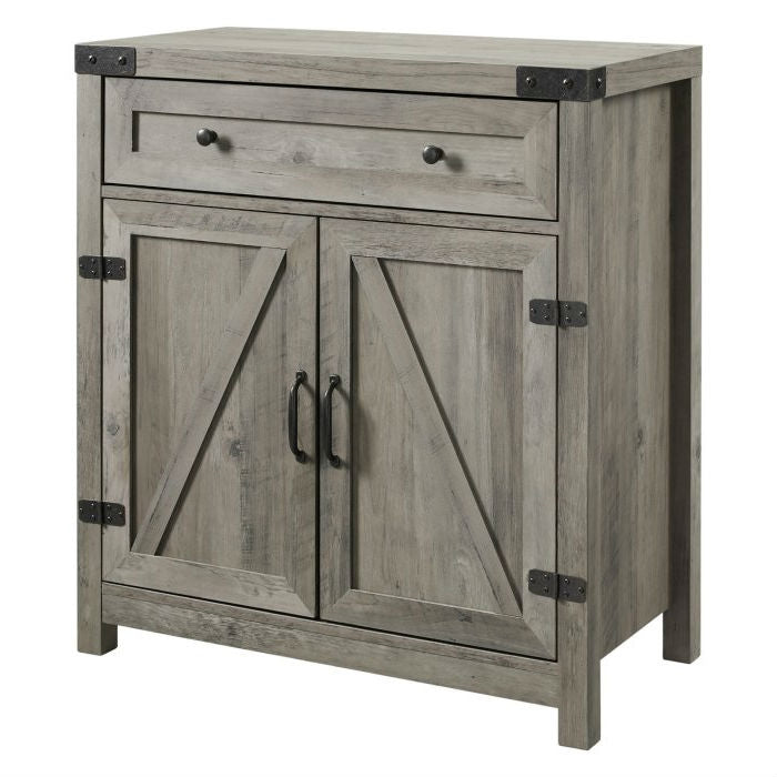 Rustic Farmhouse Barn Door Accent Storage Cabinet Grey Wash