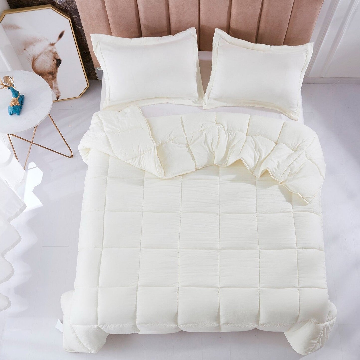 King Size Off White 3 Piece Microfiber Reversible Comforter Set