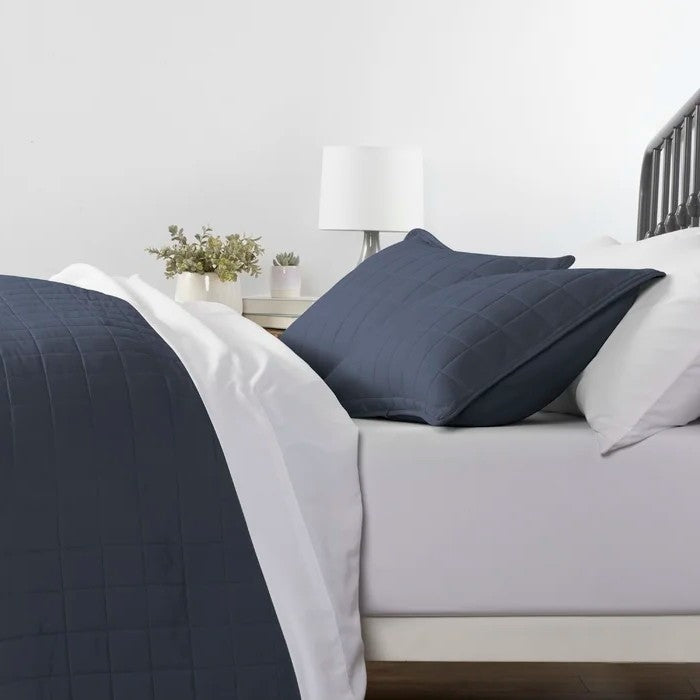 3 Piece Microfiber Farmhouse Coverlet Bedspread Set Navy, Full/Queen