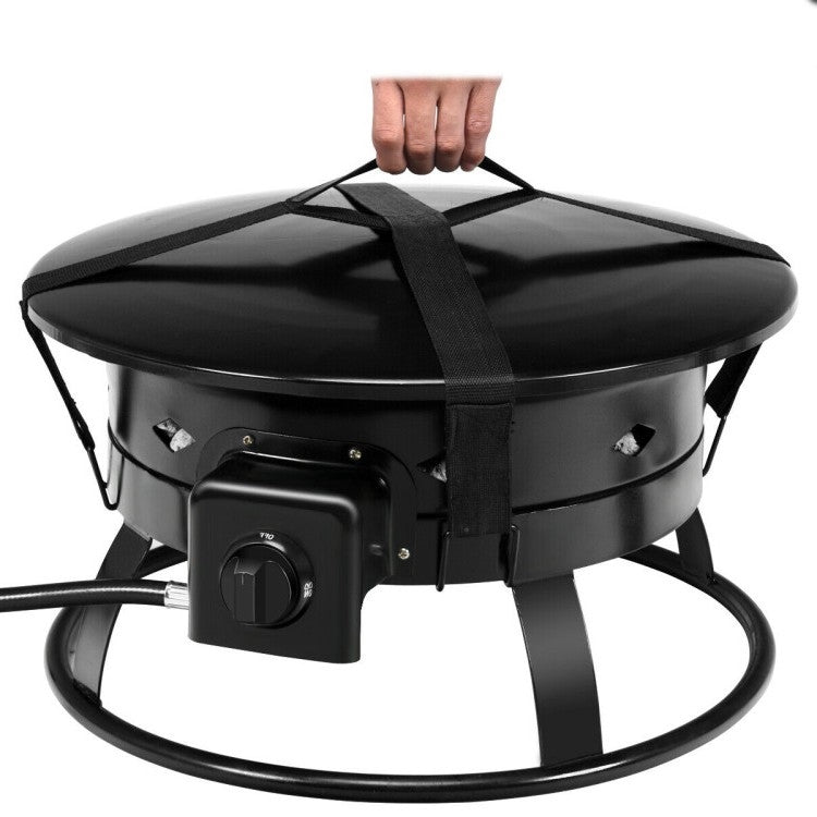 Portable Outdoor Black Metal Propane Fire Pit with Cover and Carry Kit