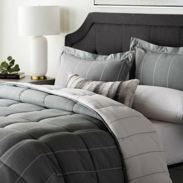 Queen 3 Piece Down Alternative Chambray Pin Striped Comforter Set Flint