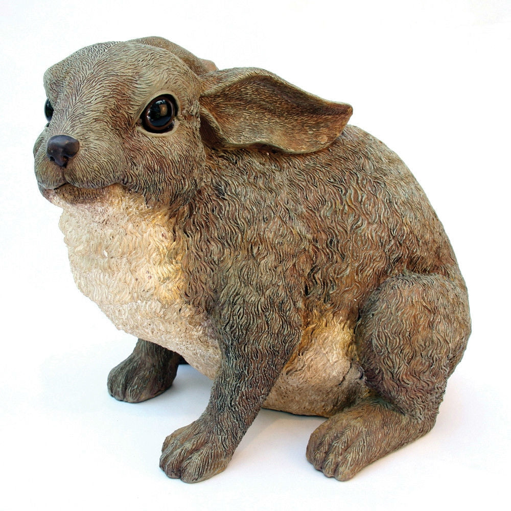 Bunny Rabbit Outdoor Garden Statue in Grey Brown Resin