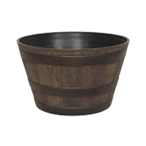 15-5-inch Round Whiskey Barrel Planter in Aged Walnut Finish Resin