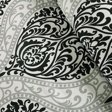 Twin / Twin XL 4-Piece Black White Damask Print Comforter Set