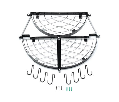 Modern Wall Mounted Enameled Double Shelf Pot Rack in Black