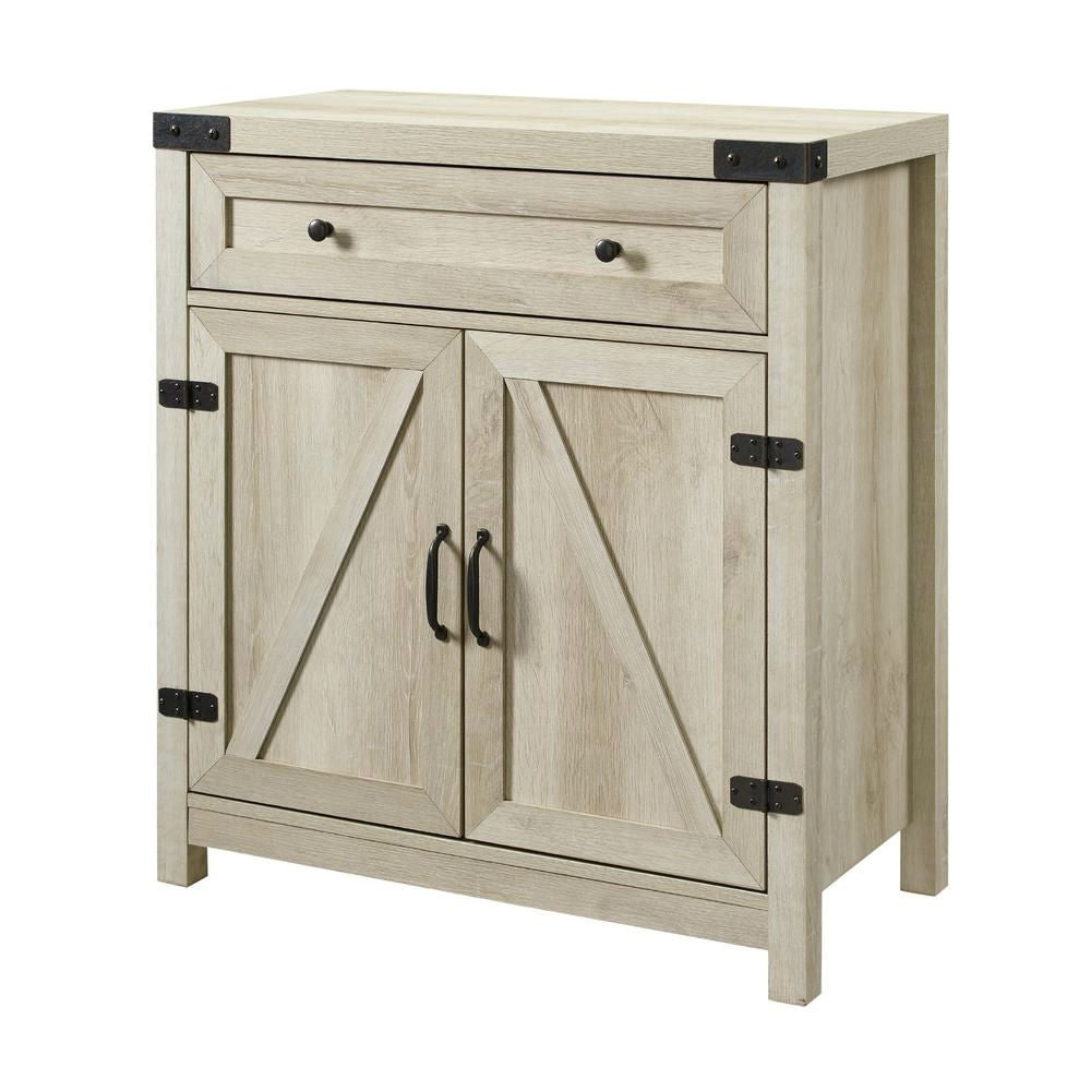 Rustic Farmhouse Barn Door Accent Storage Cabinet White Oak