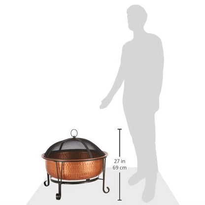 Hammered Copper Fire Pit with Heavy Duty Spark Guard Cover and Stand