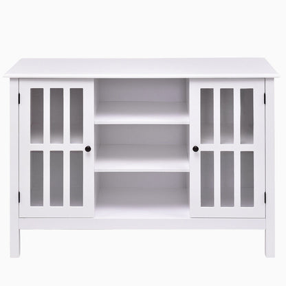 White Wood 43-inch TV Stand with Glass Panel Doors