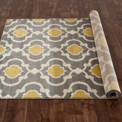 5'3" x 7'3"' Grey Yellow Trellis Geometric Polpropylene Area Rug